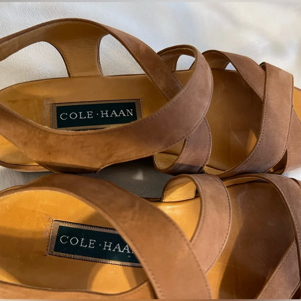 Women’s Cole Haan Criss Cross Tan Leather Suede Sandals size 9M - Picture 9 of 11